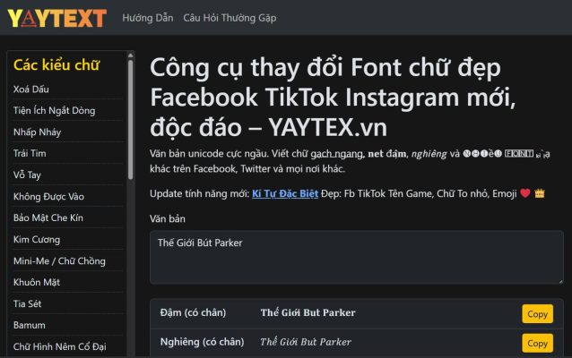 Font chữ đẹp yaytext.vn