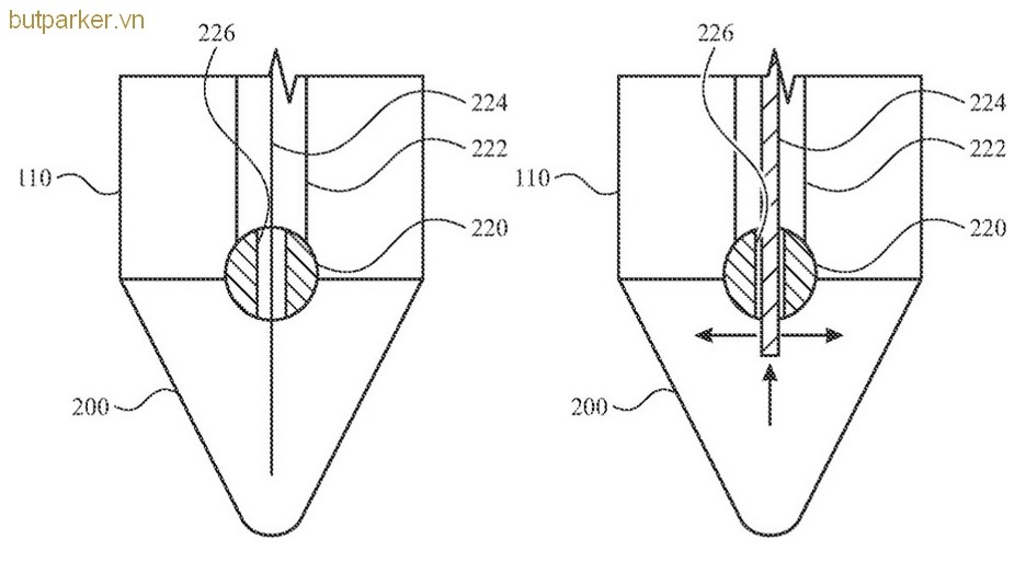 Các bộ phận của đầu bút Apple Pencil có thể di chuyển để thay đổi trọng tâm