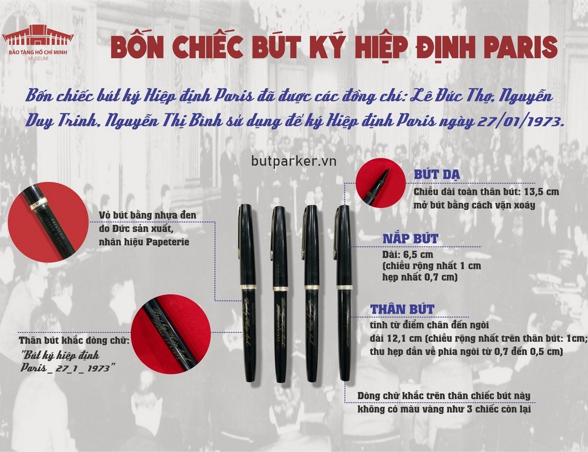 Hình ảnh giới thiệu về bộ bút ký kết Hiệp định Paris năm 1973